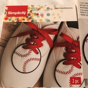 Simplicity White Kids Sneakers with Red Baseball Embellishments 5 sets